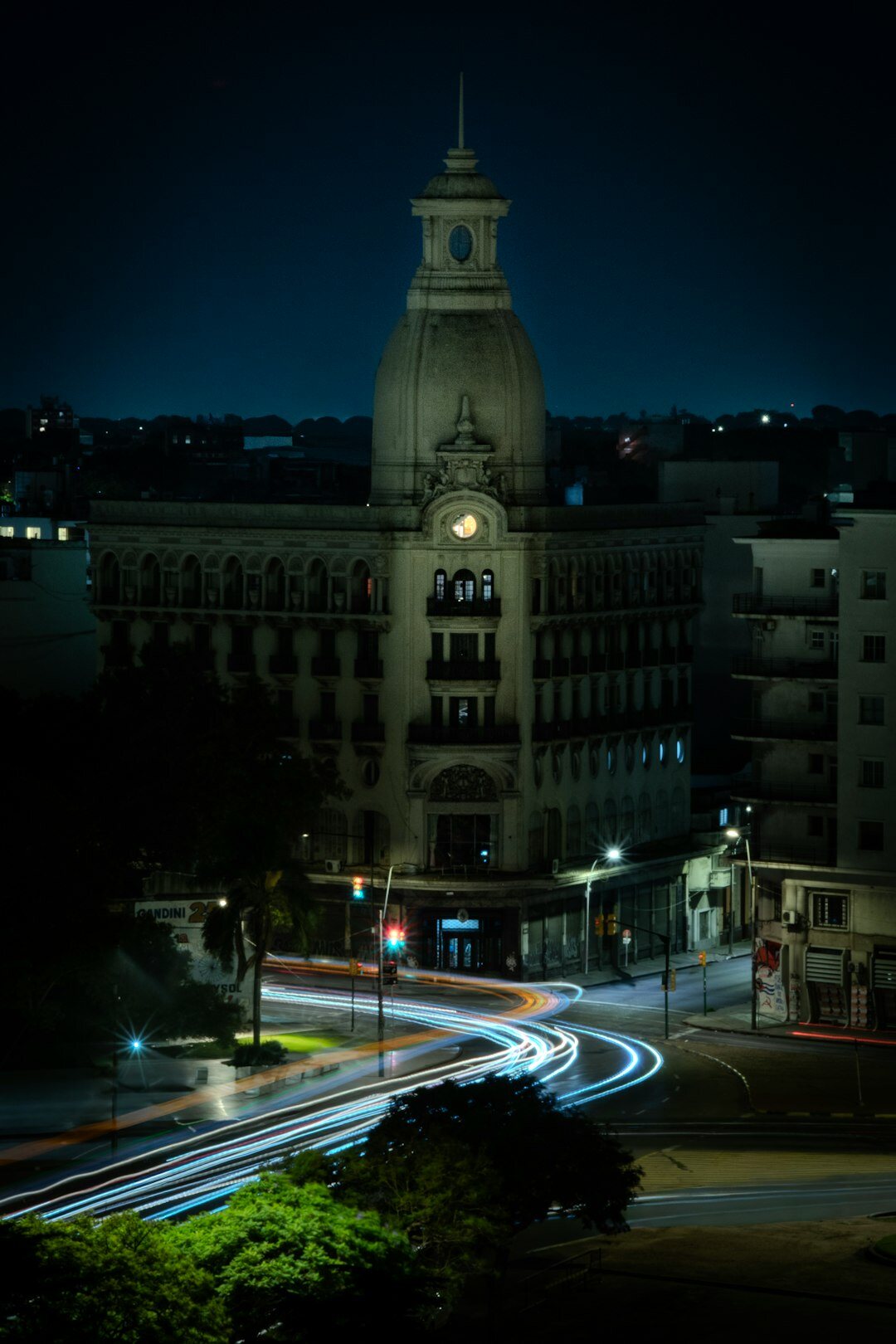 Nighttime skyline of Montevideo with glowing city lights